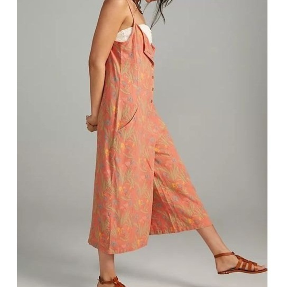 Anthropolgie Bobo Choses Floral Linen Blend Button Front Wide Leg Jumpsuit Small